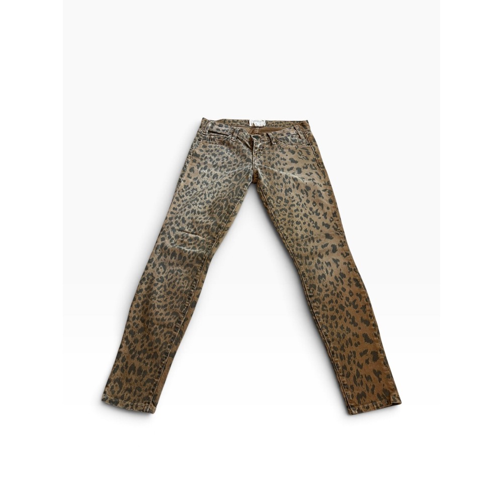 Current/Elliott Y2K Skinny Jeans 25 Brown Leopard Print Indie Sleaze Rocker